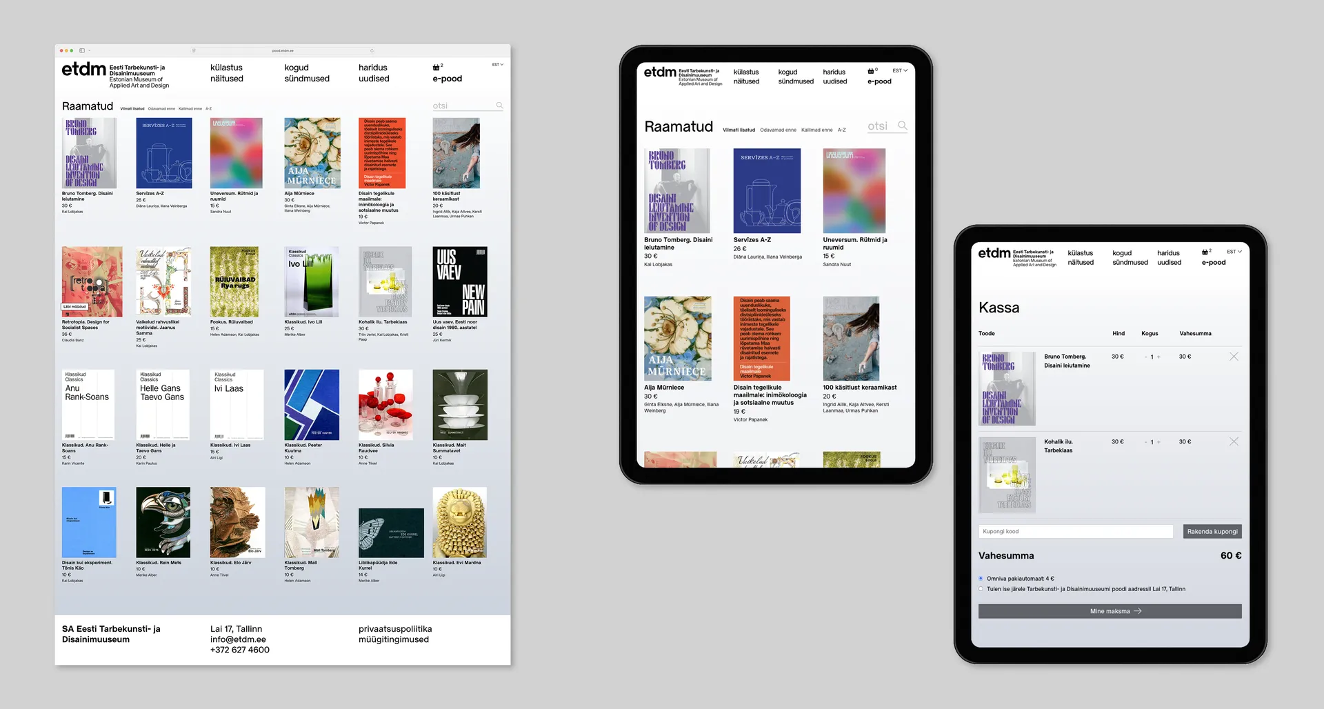 Screenshot of online shop for Estonian Museum of Applied Art and Design