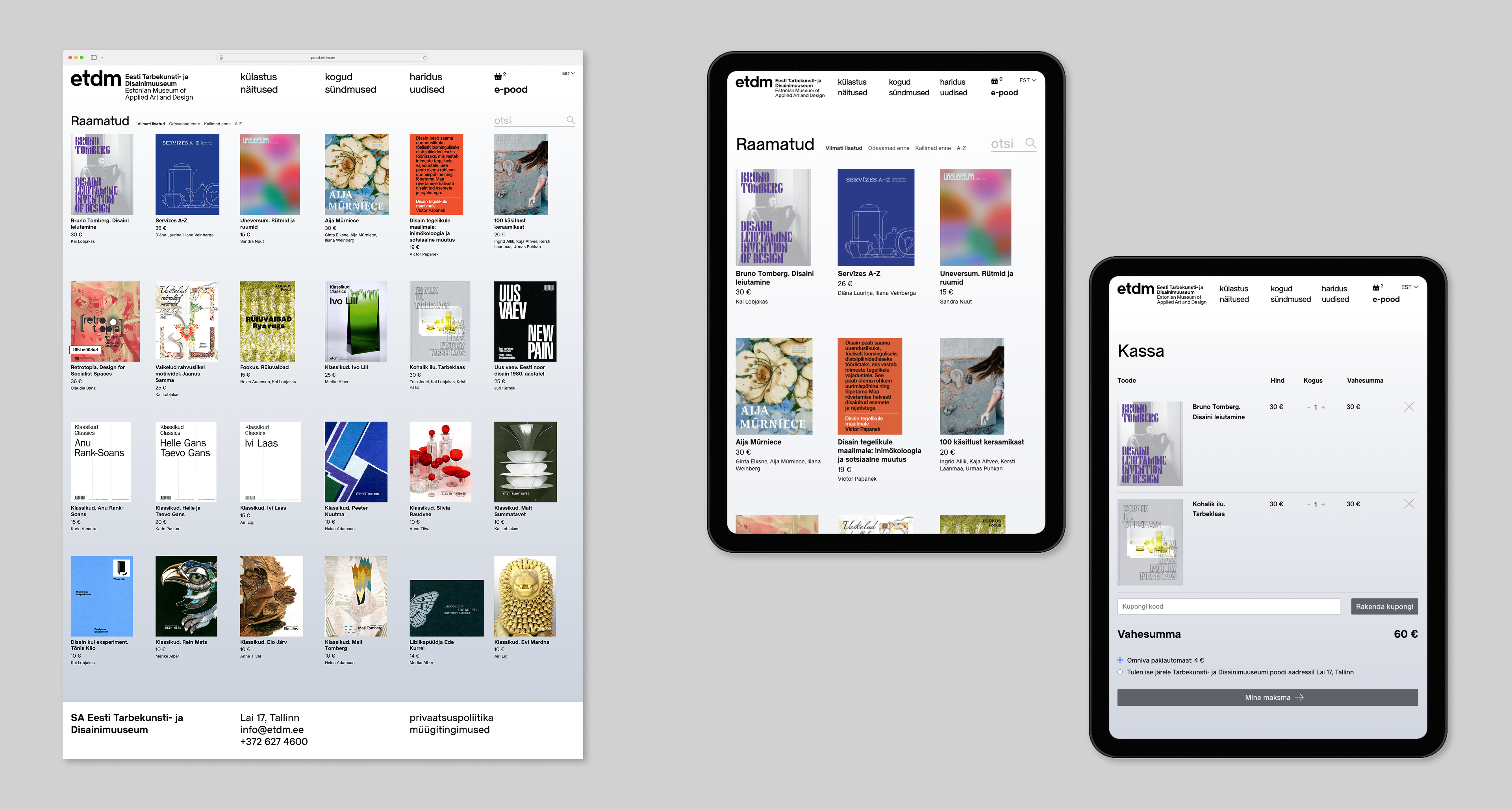Kuvakaappaus of online shop for Estonian Museum of Applied Art and Design