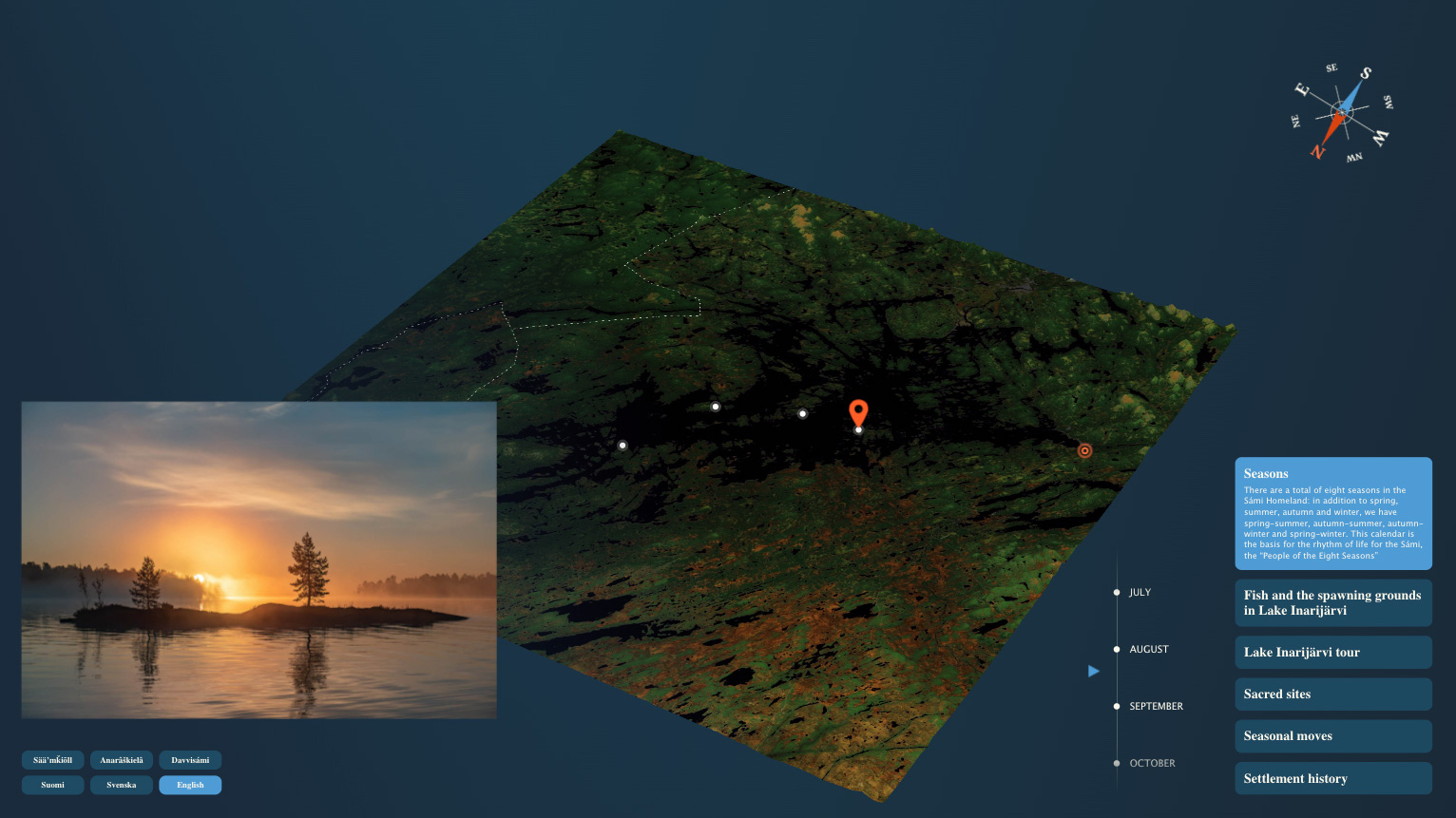 Vuodenaikojen karttanäkymä Siidan museon interaktiivisessa kartassa